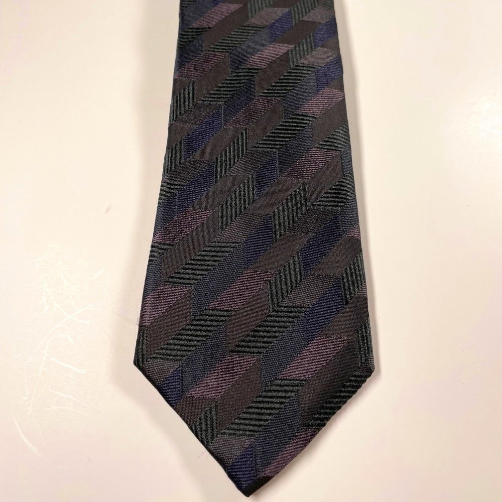 Silk Prada Tie - Multicolored Geometric Diagonal Stripes - Narrow